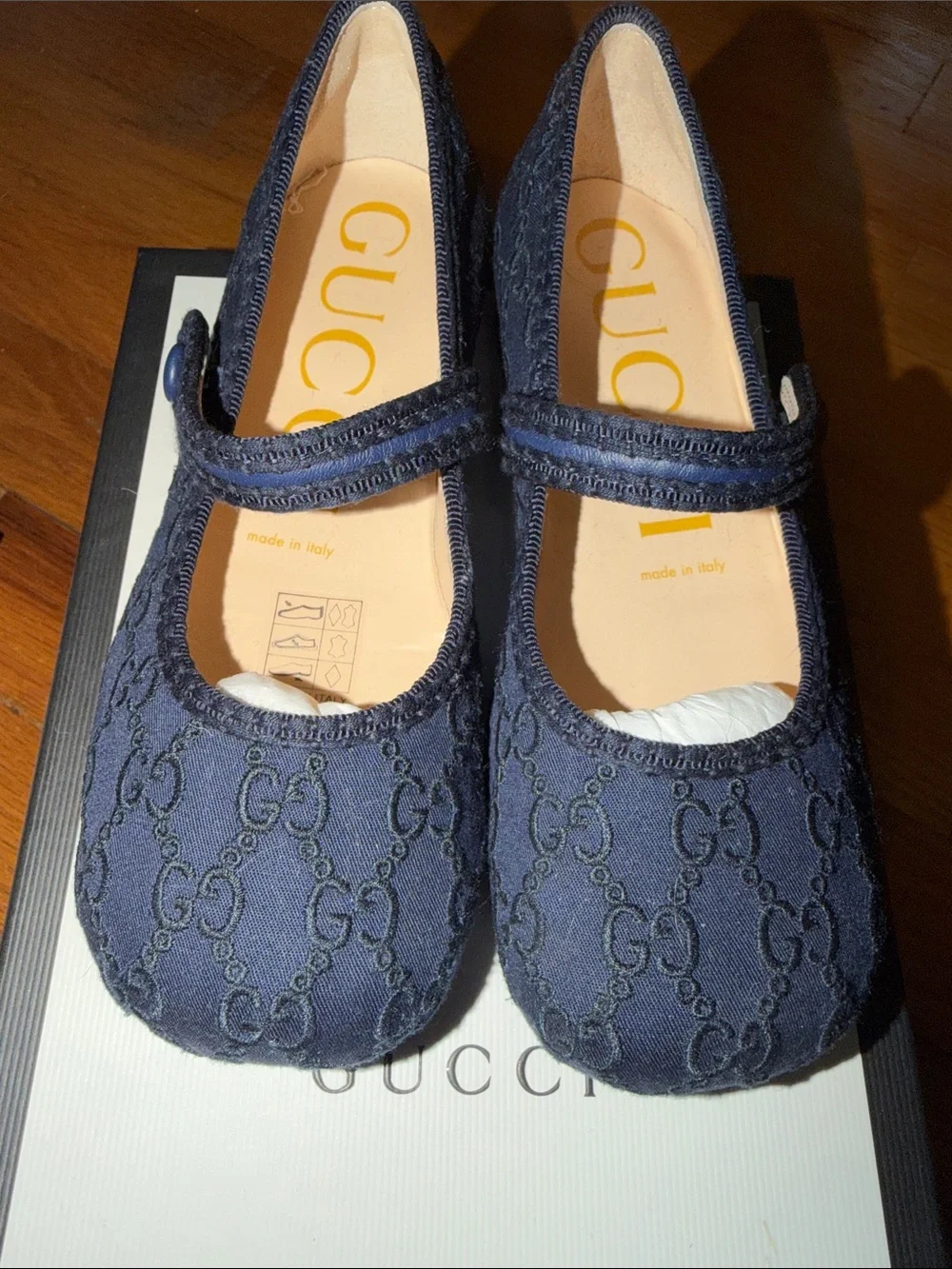 Gucci Kids Navy GG Jacquard Mary Jane Flats size 29